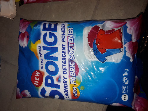 1kg Sponge Laundry Detergent Powder with Fabric Softener Blue